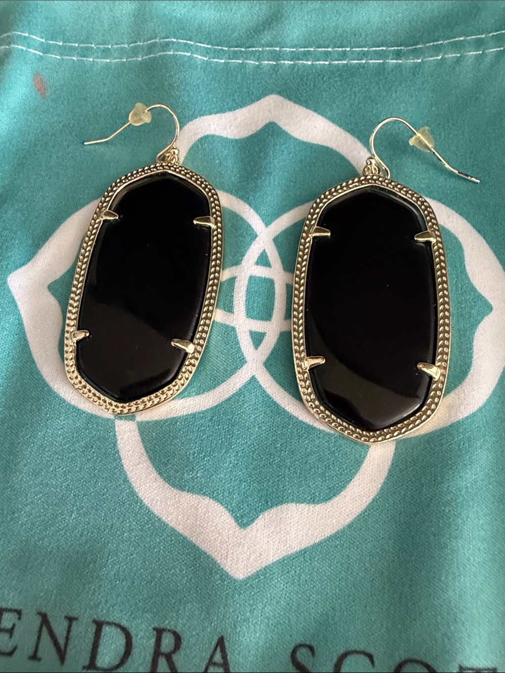 Kendra Scott Gold-Framed Black Stone Drop Earrings - Picture 2 of 2